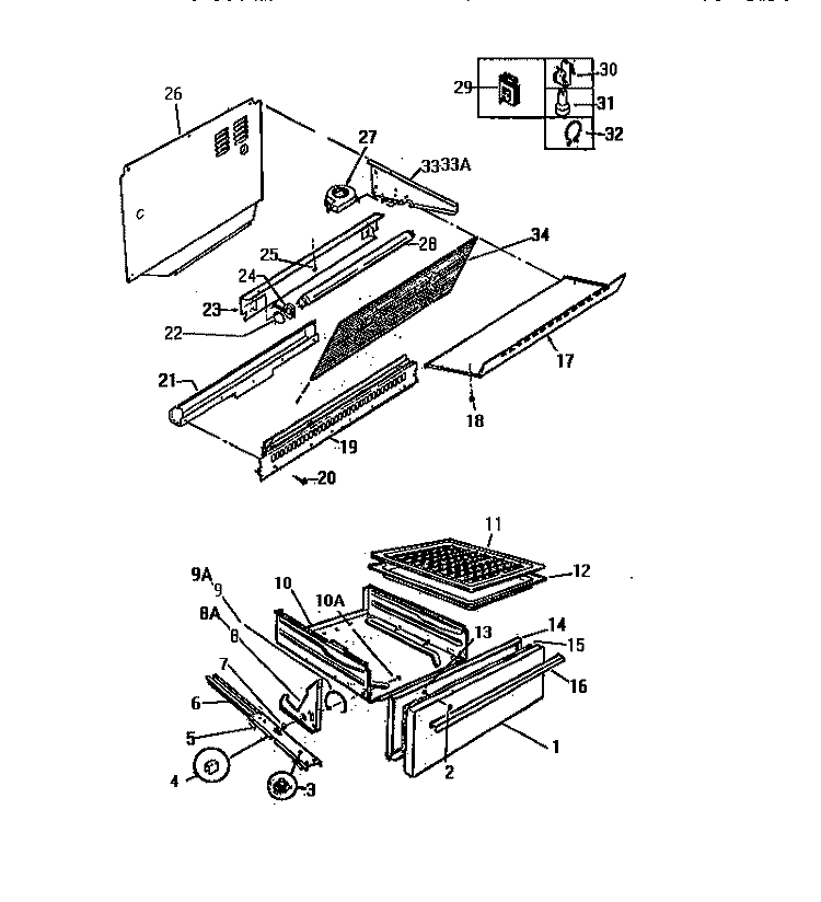SPLASHER & LOWER DRAWER Diagram and Parts List for GC932EXF3  Frigidaire Range