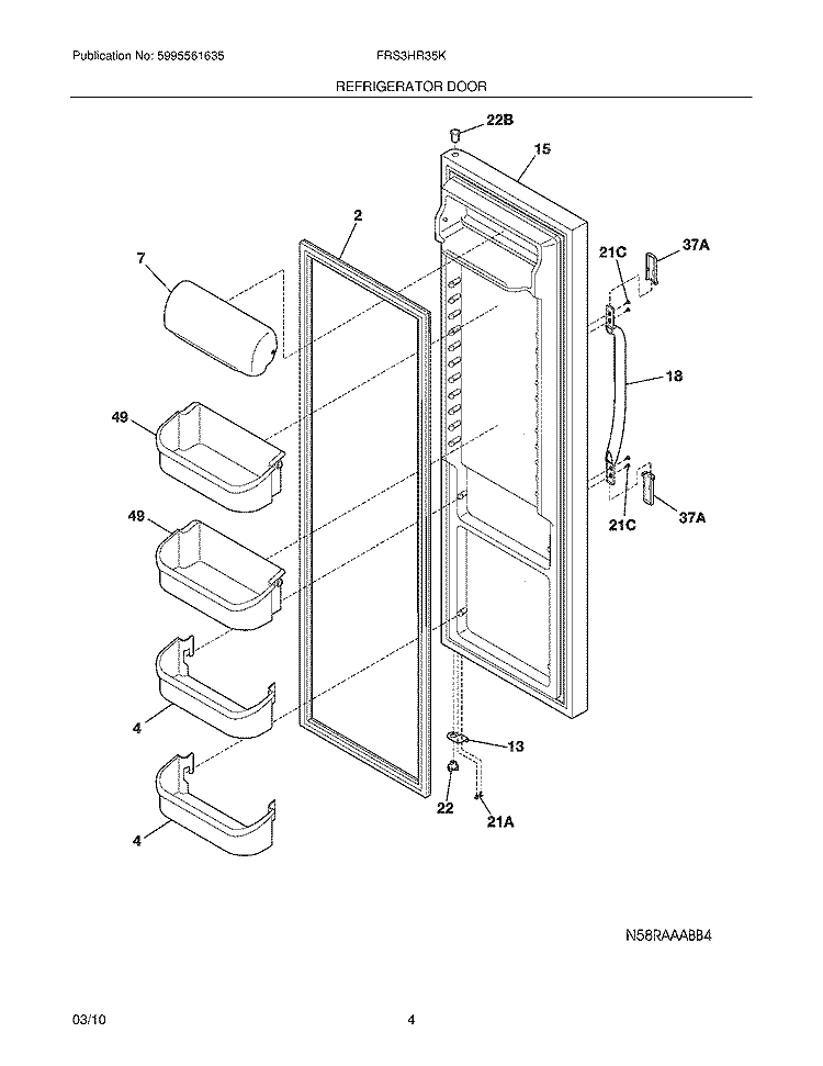 REFRIGERATOR DOOR Diagram and Parts List for FRS3HR35KW3  Frigidaire Refrigerator