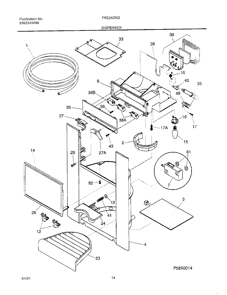 ICE DISPENSER Diagram and Parts List for FRS24ZRGW1  Frigidaire Refrigerator
