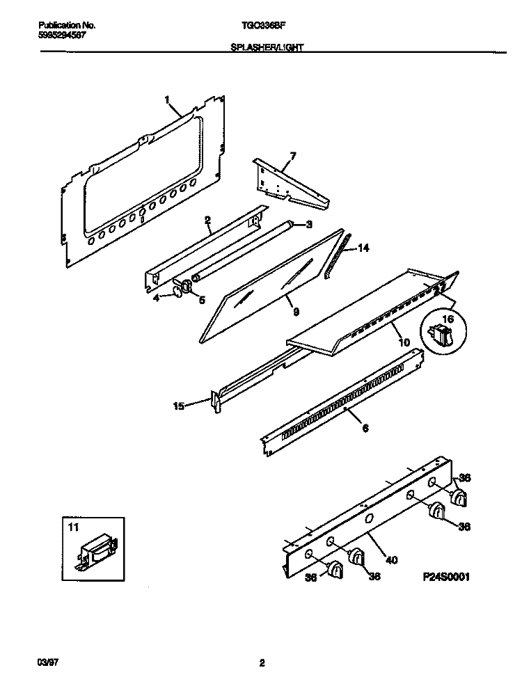 SPLASHER / LIGHT Diagram and Parts List for TGO336BFDB  Tappan Range