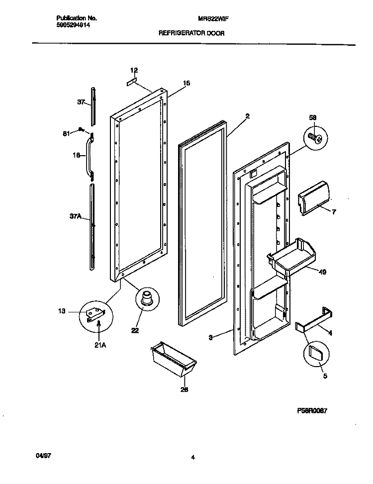 REFRIGERATOR DOOR Diagram and Parts List for MRS22WIFD0  Frigidaire Refrigerator