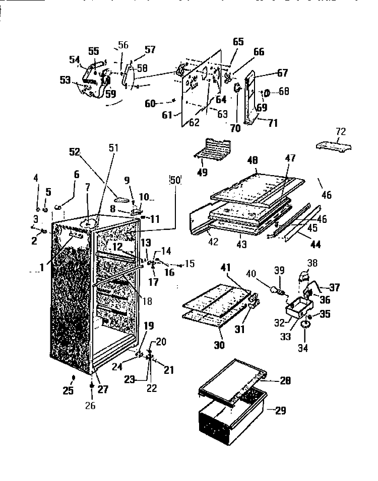 CABINET, SHELVES, DIVIDER, FAN ASSE Diagram and Parts List for RT153HCH0  Frigidaire Refrigerator