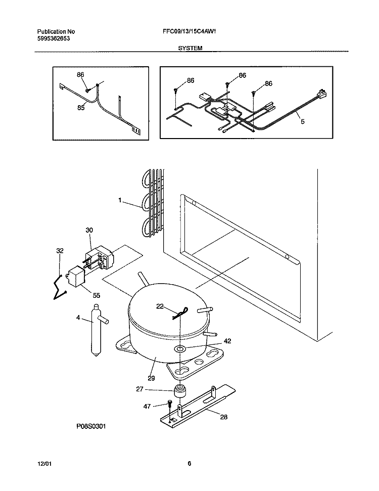 SYSTEM Diagram and Parts List for FFC09C4AW1  Frigidaire Freezer