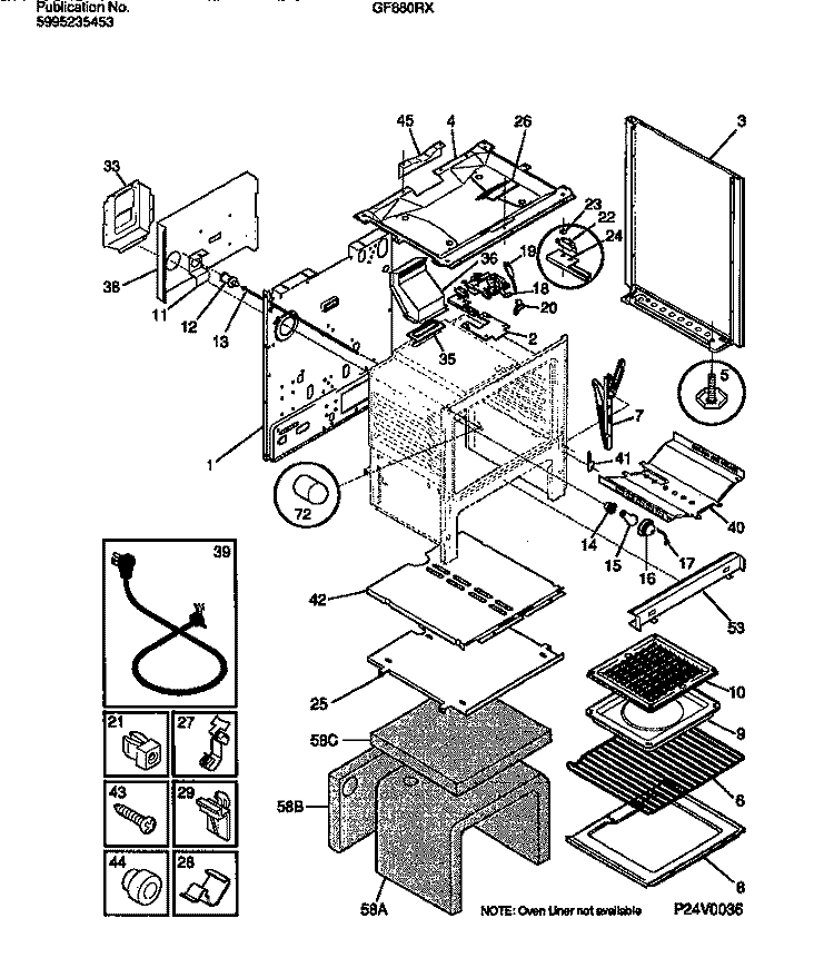 BODY Diagram and Parts List for GF680RXD2  Frigidaire Range