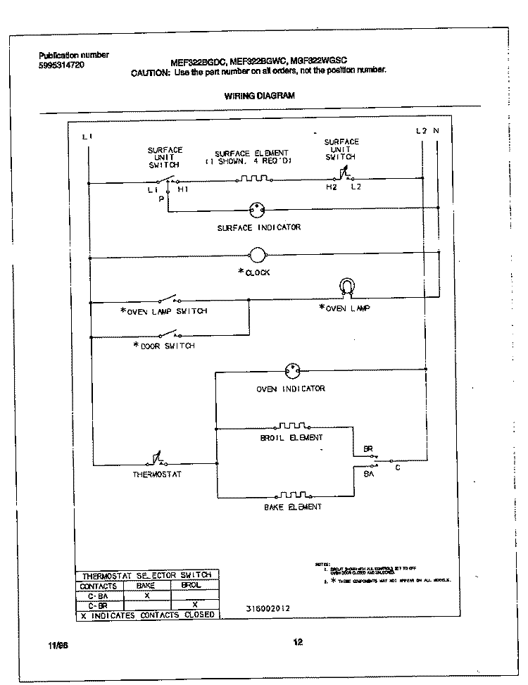 WIRING DIAGRAM Diagram and Parts List for MEF322BGWC  Uni Range