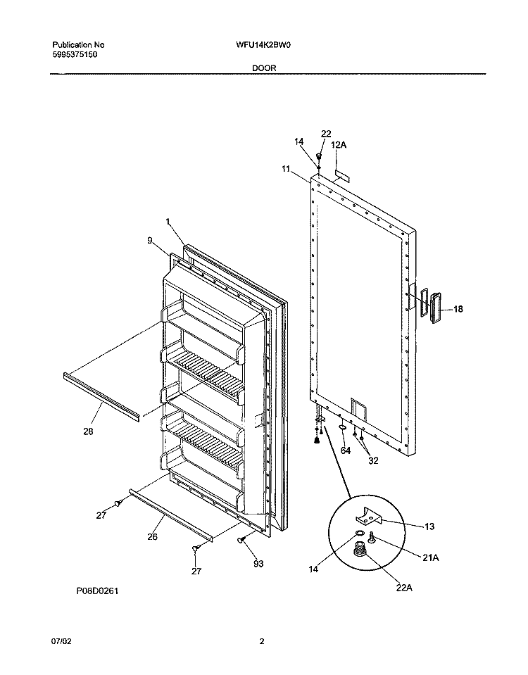 DOOR Diagram and Parts List for WFU14K2BW0  Westinghouse Freezer