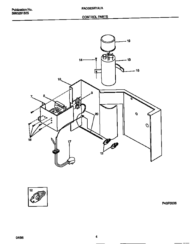 CONTROL PARTS Diagram and Parts List for FAC083W7A1A  Frigidaire Air Conditioner