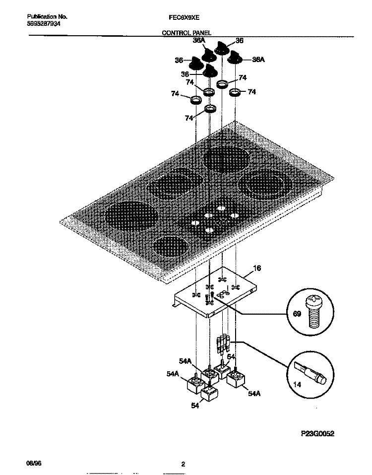 CONTROL PANEL Diagram and Parts List for FEC6X9XEBA  Frigidaire Cooktop