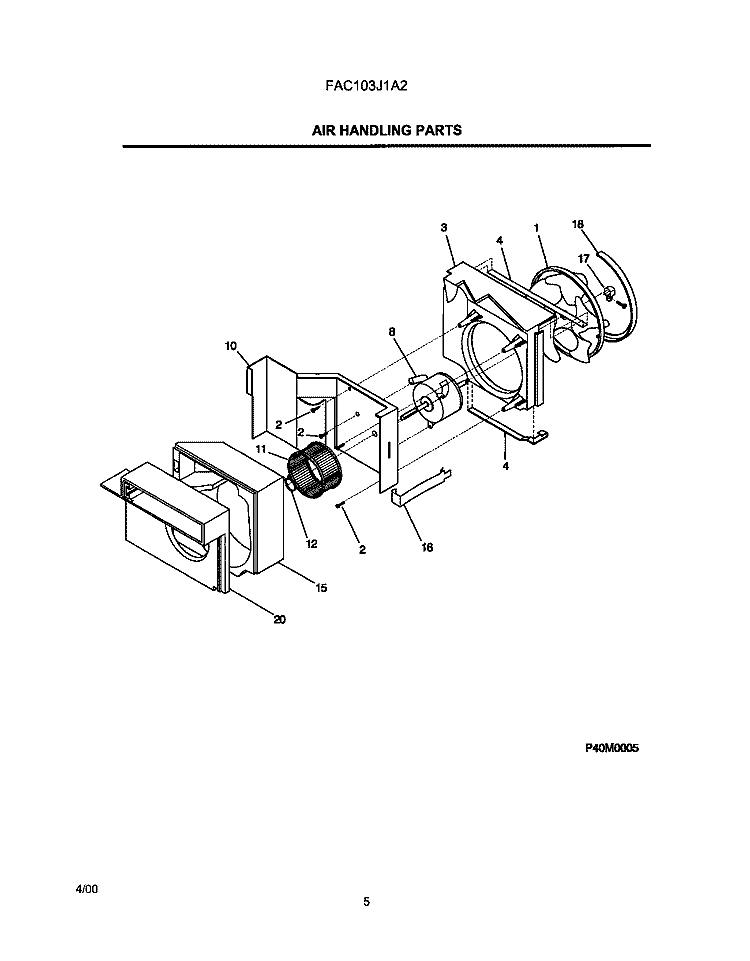 AIR HANDLING PARTS Diagram and Parts List for FAC103J1A2  Frigidaire Air Conditioner