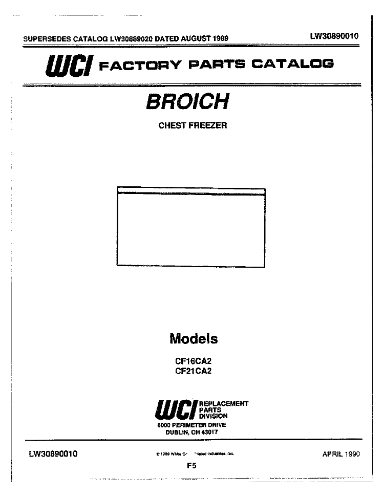 COVER Diagram and Parts List for CF16CA2  Frigidaire Freezer