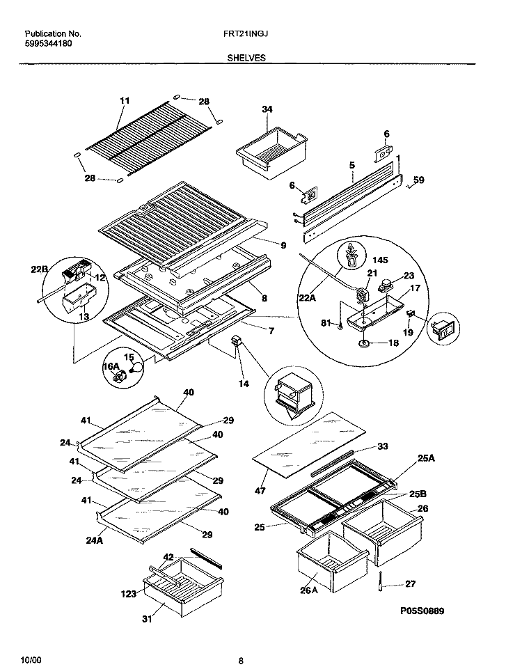 SHELVES Diagram and Parts List for FRT21INGJB1  Frigidaire Refrigerator