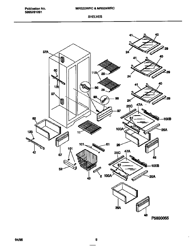 SHELVES Diagram and Parts List for MRS22WRCD2  Frigidaire Refrigerator