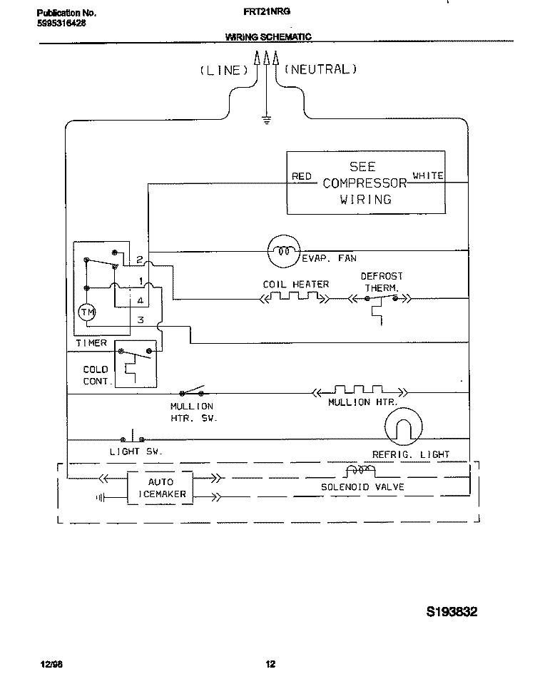 WIRING DIAGRAM Diagram and Parts List for FRT21NRGB2  Frigidaire Refrigerator