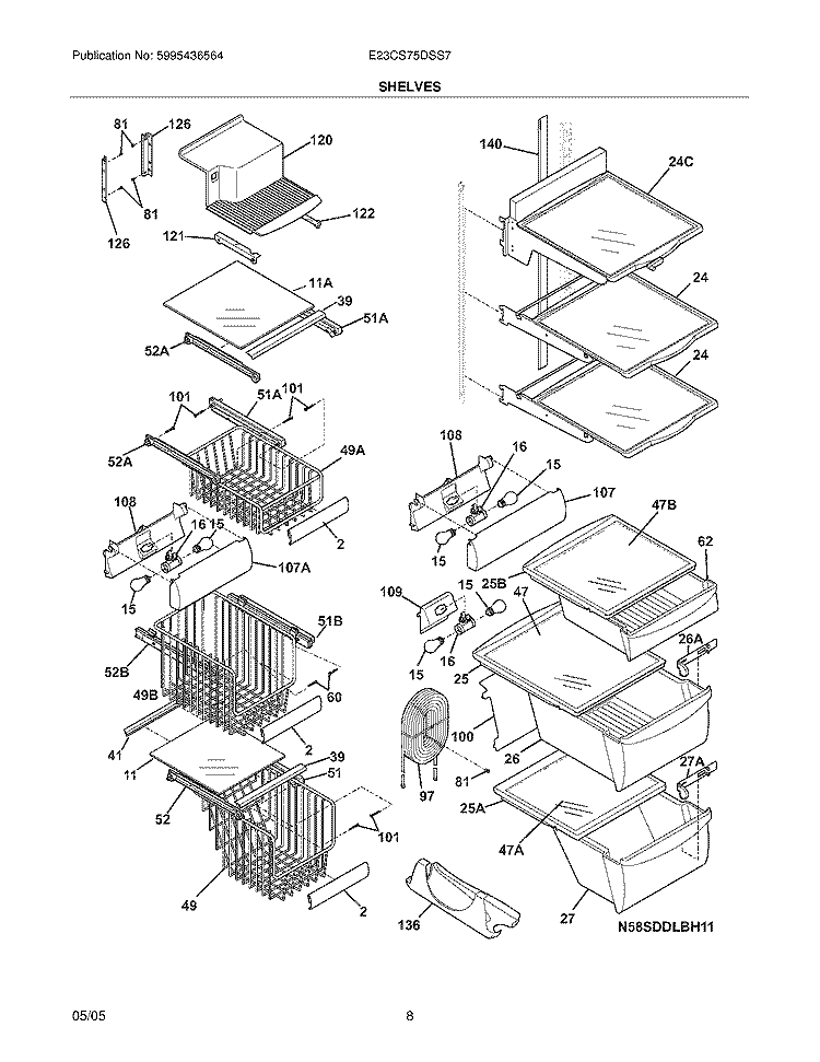 SHELVES Diagram and Parts List for E23CS75DSS7  Electrolux Refrigerator