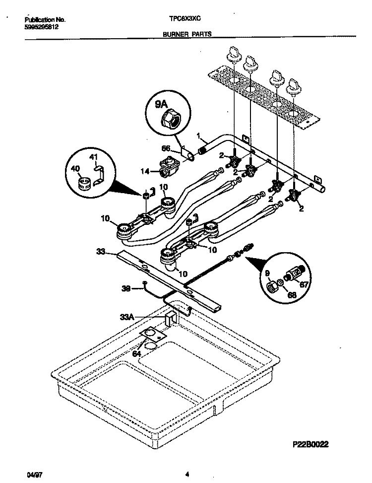 BURNER PARTS Diagram and Parts List for TPC8X3XCD3  Tappan Cooktop