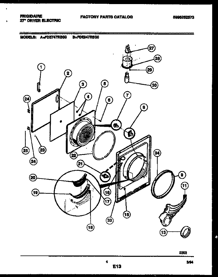 DOOR PARTS Diagram and Parts List for FDE847RBS0  Frigidaire Dryer