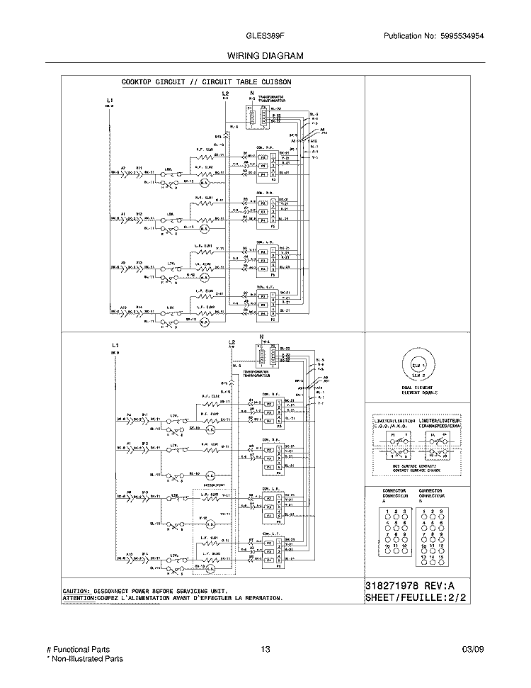 WIRING DIAGRAM Diagram and Parts List for GLES389FBF  Frigidaire Range