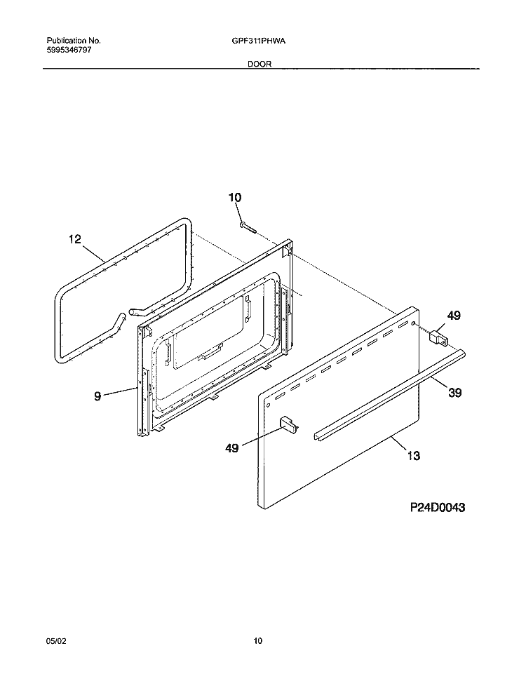 DOOR Diagram and Parts List for GPF311PHWA  Gibson Range