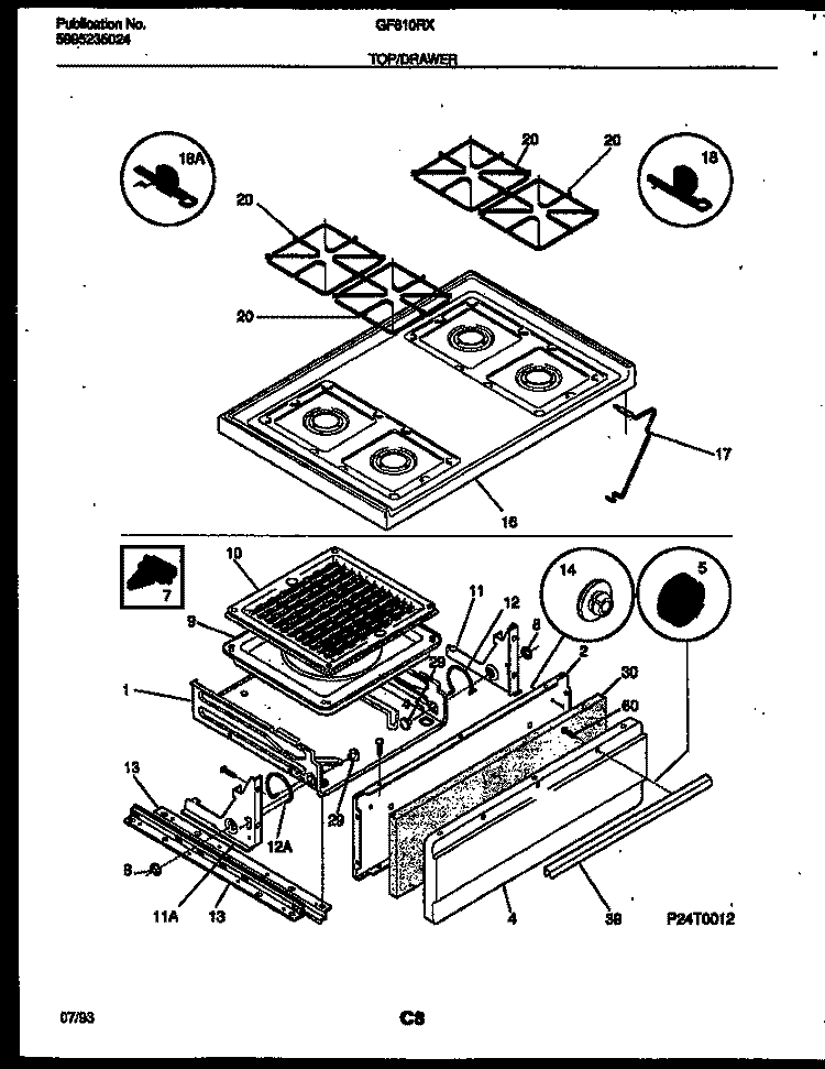 COOKTOP AND BROILER DRAWER PARTS Diagram and Parts List for GF610RXW2  Frigidaire Range