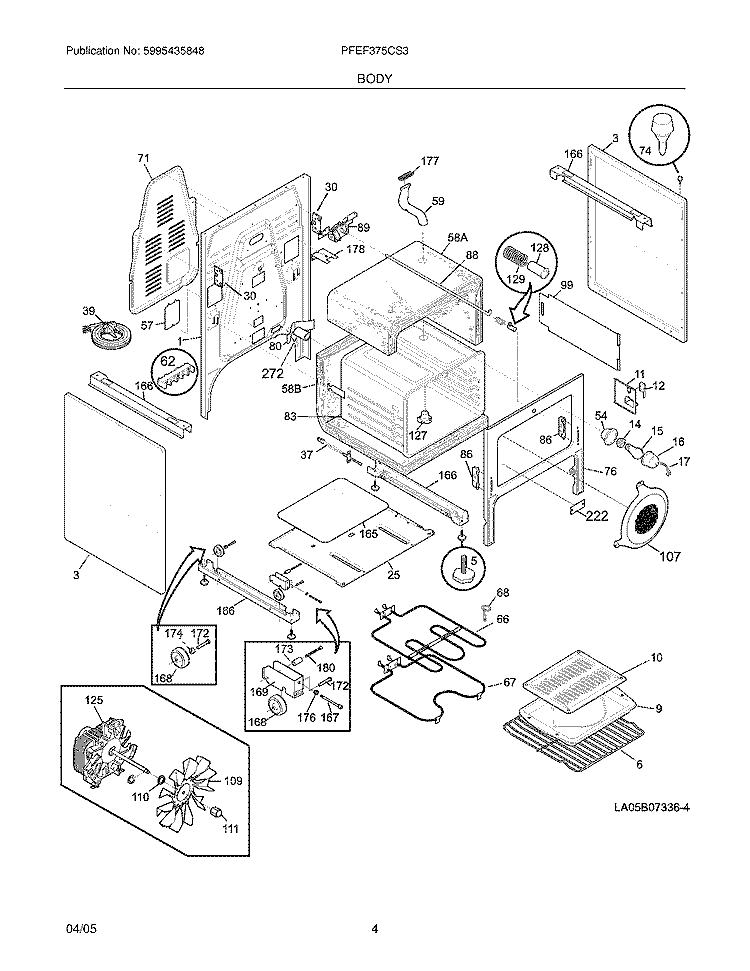 BODY Diagram and Parts List for PFEF375CS3  Frigidaire Range