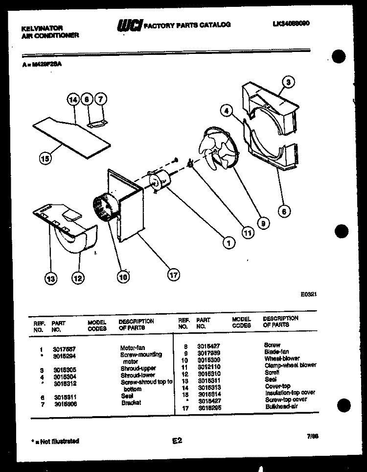 AIR HANDLING PARTS Diagram and Parts List for M428F2SA  Kelvinator Air Conditioner