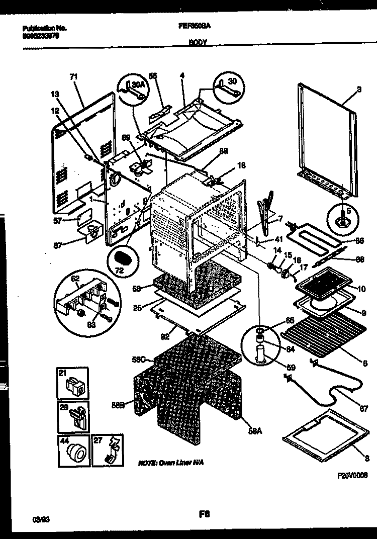 BODY PARTS Diagram and Parts List for FEF350SAWA  Frigidaire Range