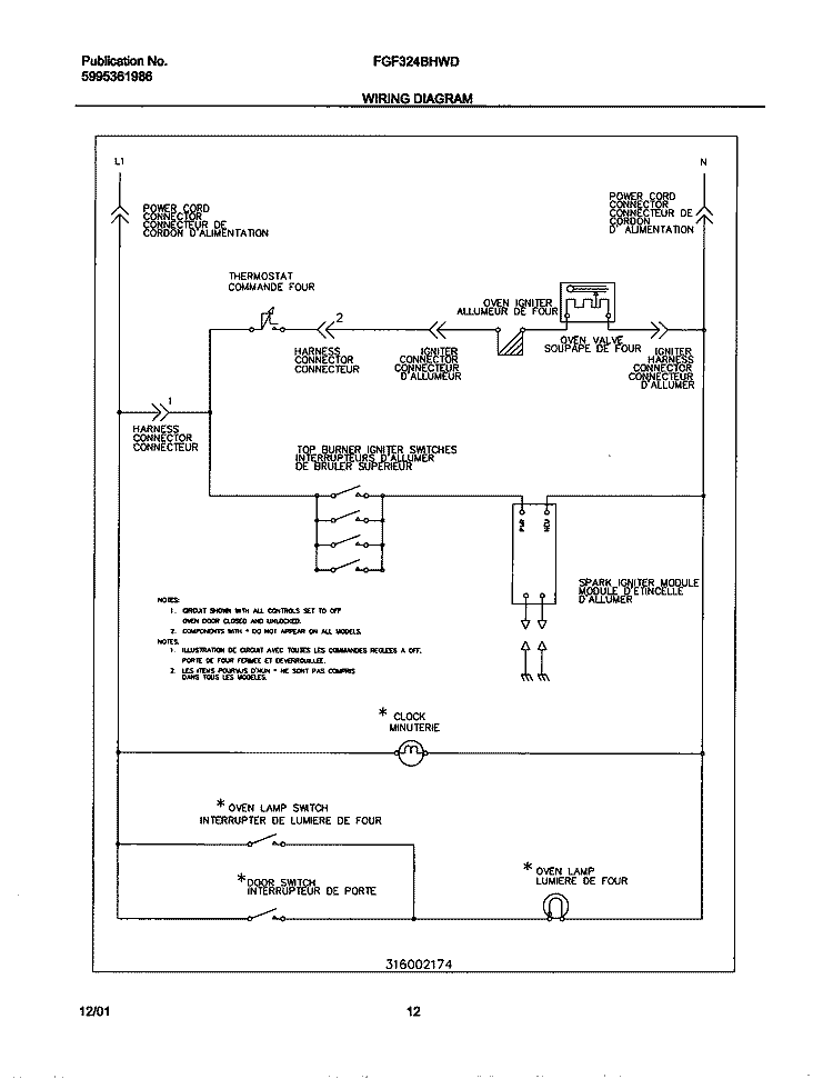 WIRING DIAGRAM Diagram and Parts List for FGF324BHWD  Frigidaire Range