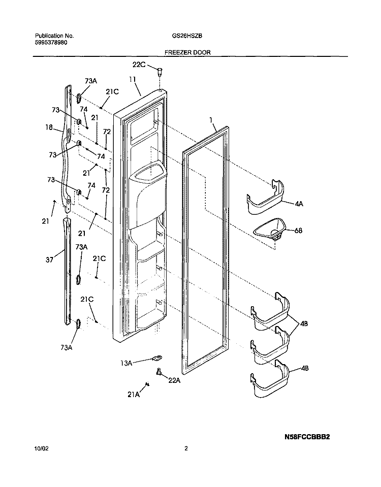 FREEZER DOOR Diagram and Parts List for GS26HSZBC2  Frigidaire Refrigerator