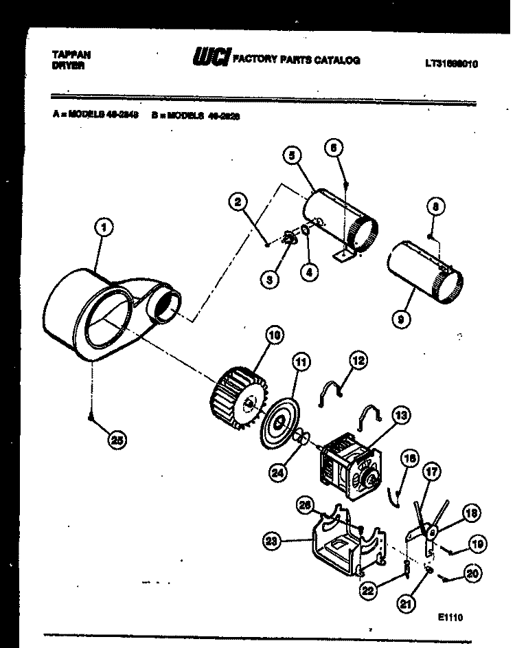 BLOWER AND DRIVE PARTS Diagram and Parts List for 49-2828-00-01  Tappan Dryer