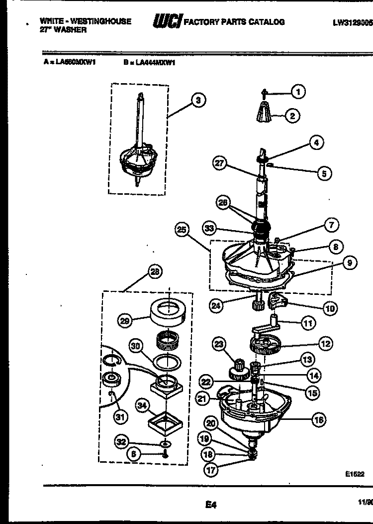 TRANSMISSION PARTS Diagram and Parts List for LA444MXW1  Frigidaire Washer