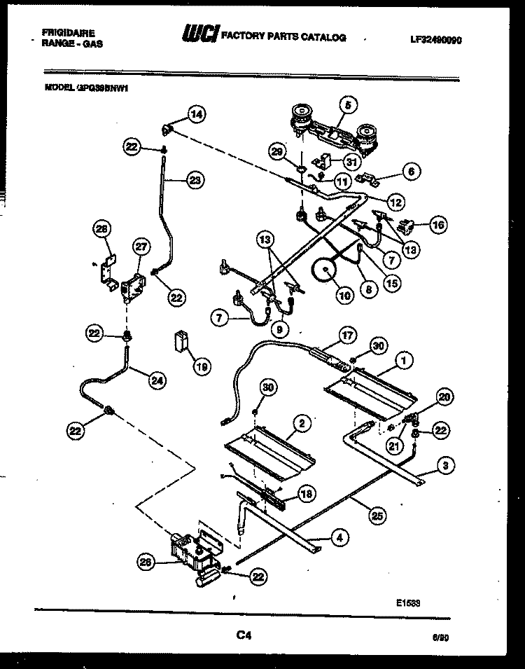 BURNER, MANIFOLD AND GAS CONTROL Diagram and Parts List for GPG38BNL1  Frigidaire Range
