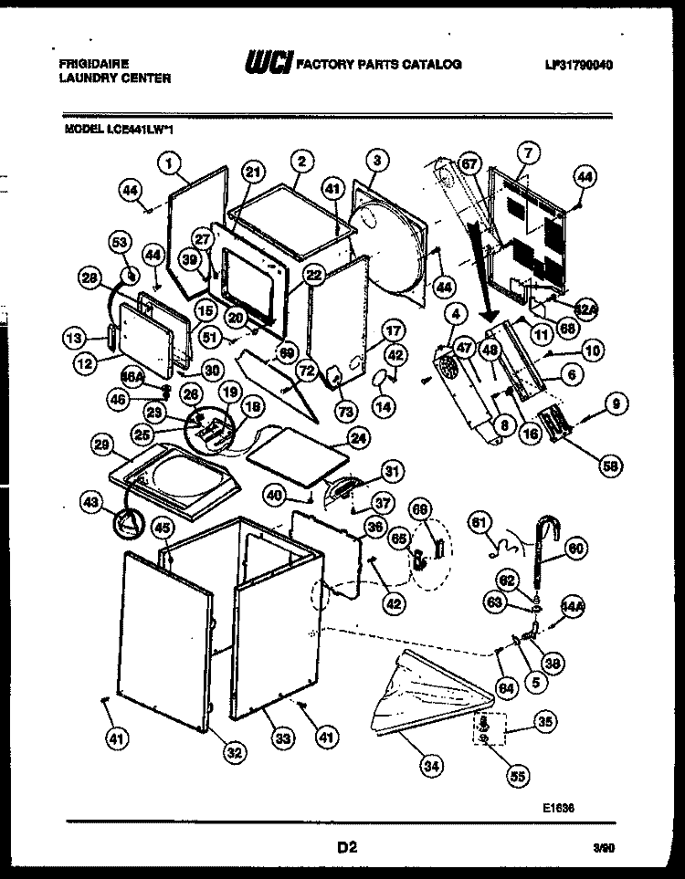 CABINET PARTS AND HEATER Diagram and Parts List for LCE441LW1  Frigidaire Washer