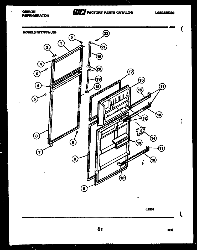 DOOR PARTS Diagram and Parts List for RT17F3WU3B  Gibson Refrigerator