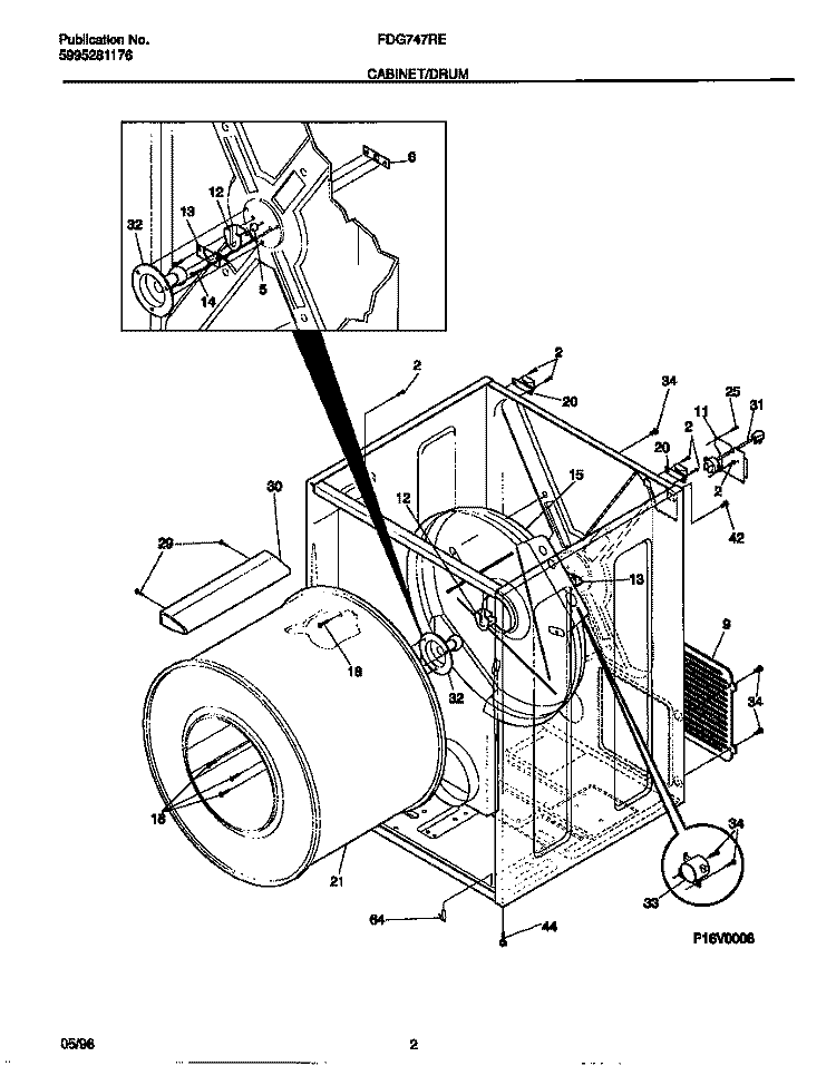 CABINET / DRUM Diagram and Parts List for FDG747RET0  Frigidaire Dryer