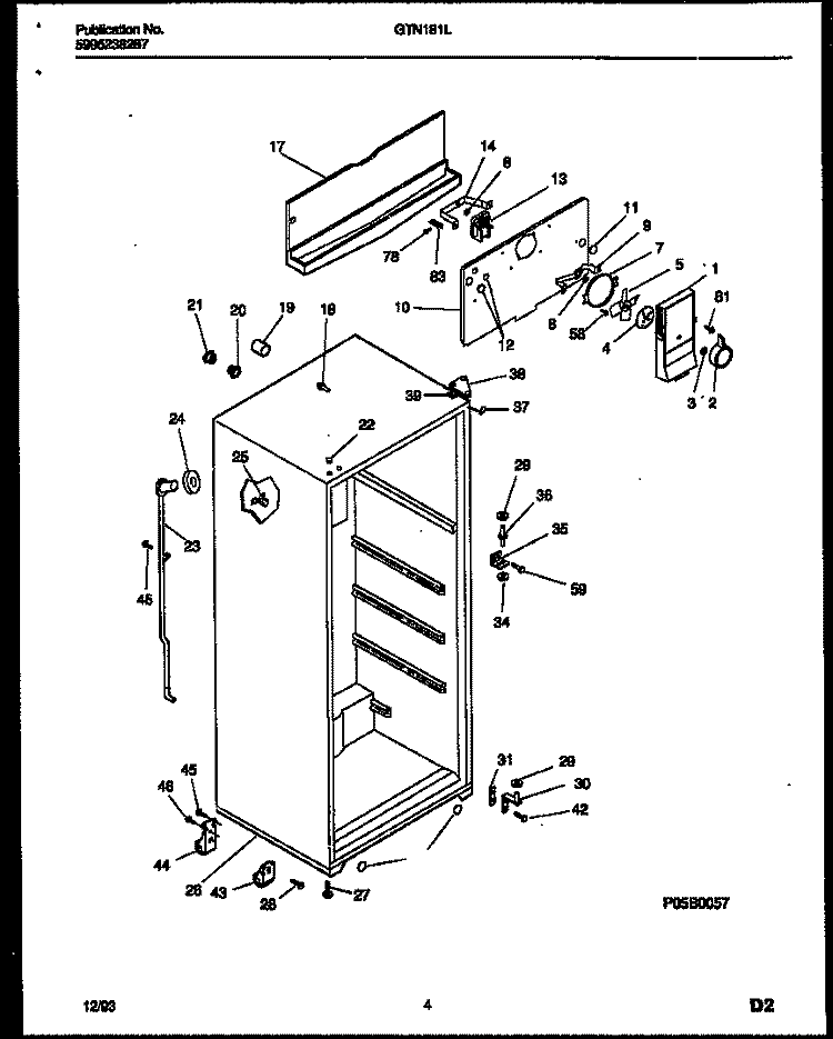 CABINET PARTS Diagram and Parts List for GTN181WL1  Frigidaire Refrigerator