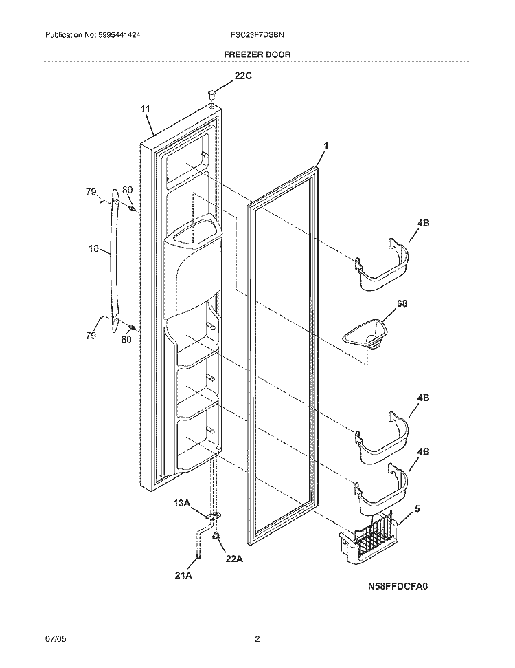 FREEZER DOOR Diagram and Parts List for FSC23F7DSBN  Frigidaire Refrigerator