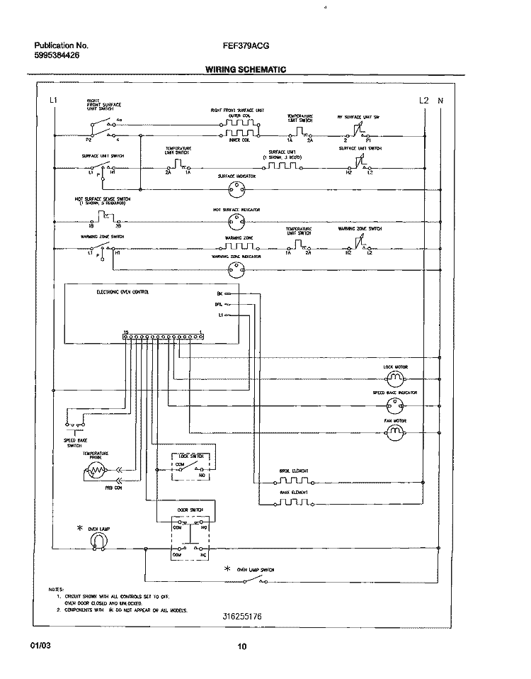 WIRING SCHEMATIC Diagram and Parts List for FEF379ACG  Frigidaire Range