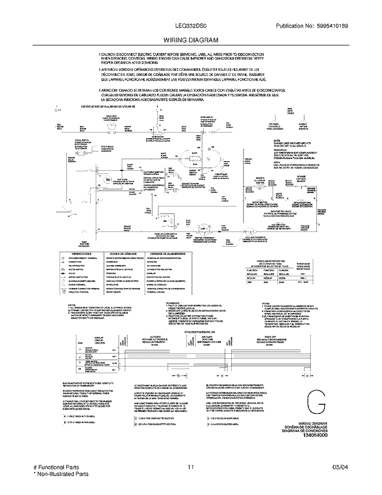WIRING DIAGRAM Diagram and Parts List for LEQ332DS0  Frigidaire Dryer