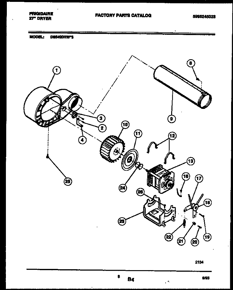 BLOWER AND DRIVE PARTS Diagram and Parts List for DE6420RW3  Frigidaire Dryer