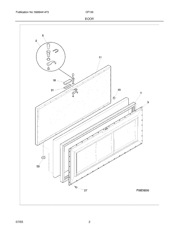 DOOR Diagram and Parts List for CF136  Frigidaire Freezer
