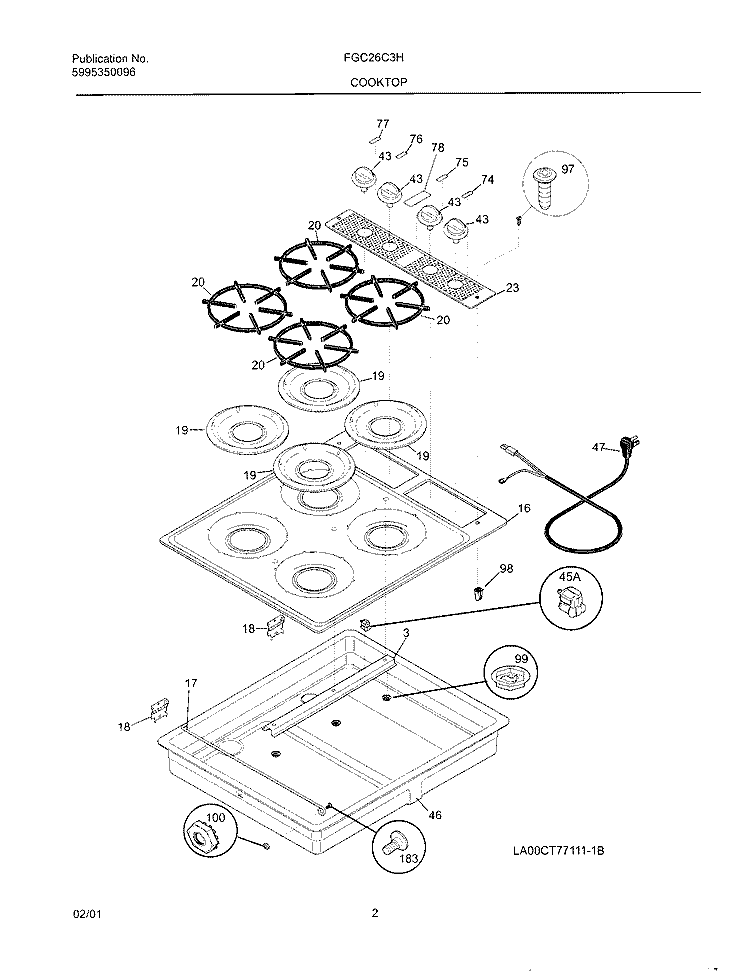 CONTROL PANEL Diagram and Parts List for FGC26C3HCC  Frigidaire Cooktop