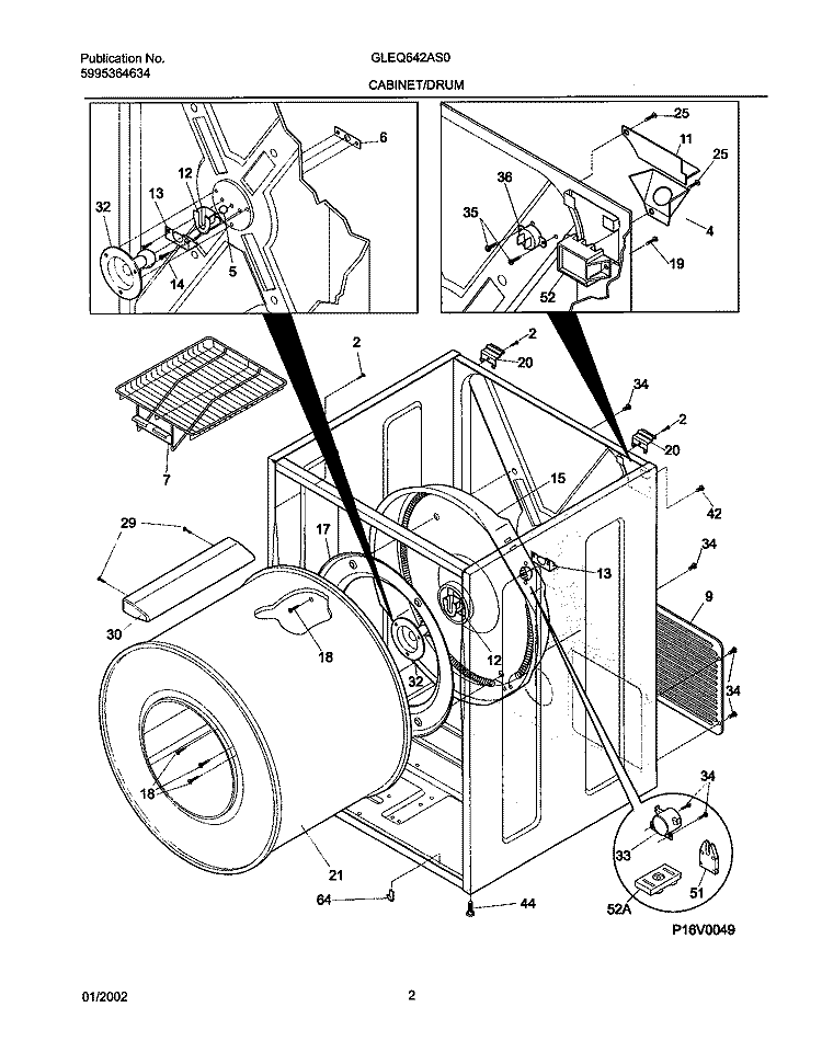 DRY CAB, HEATER Diagram and Parts List for GLEQ642AS0  Frigidaire Dryer