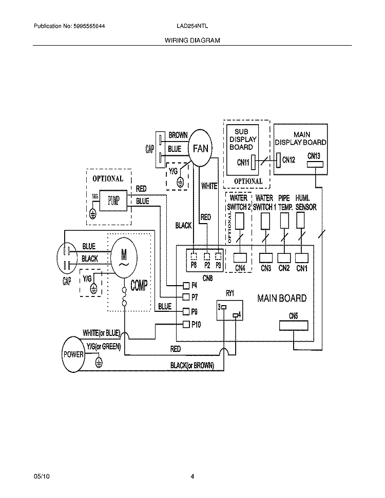 WIRING DIAGRAM Diagram and Parts List for LAD254NTL3  Frigidaire Dehumidifier