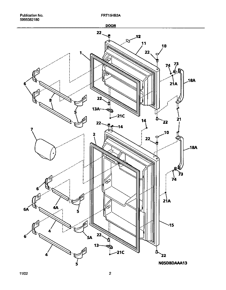 DOORS Diagram and Parts List for FRT15HB3AZ3  Frigidaire Refrigerator