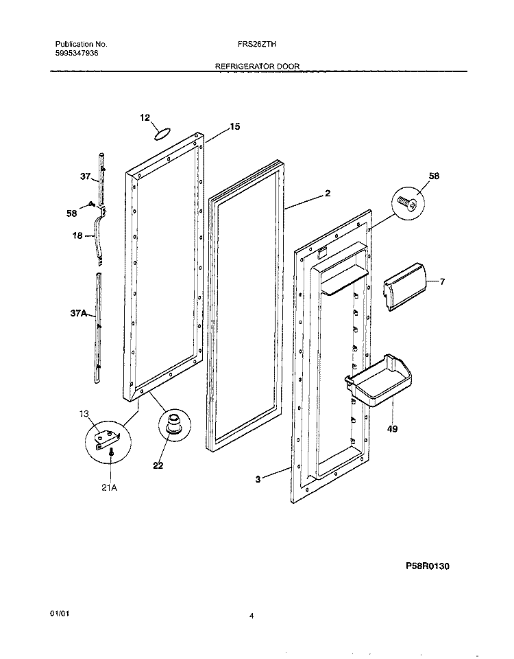 REFRIGERATOR DOOR Diagram and Parts List for FRS26ZTHD5  Frigidaire Refrigerator