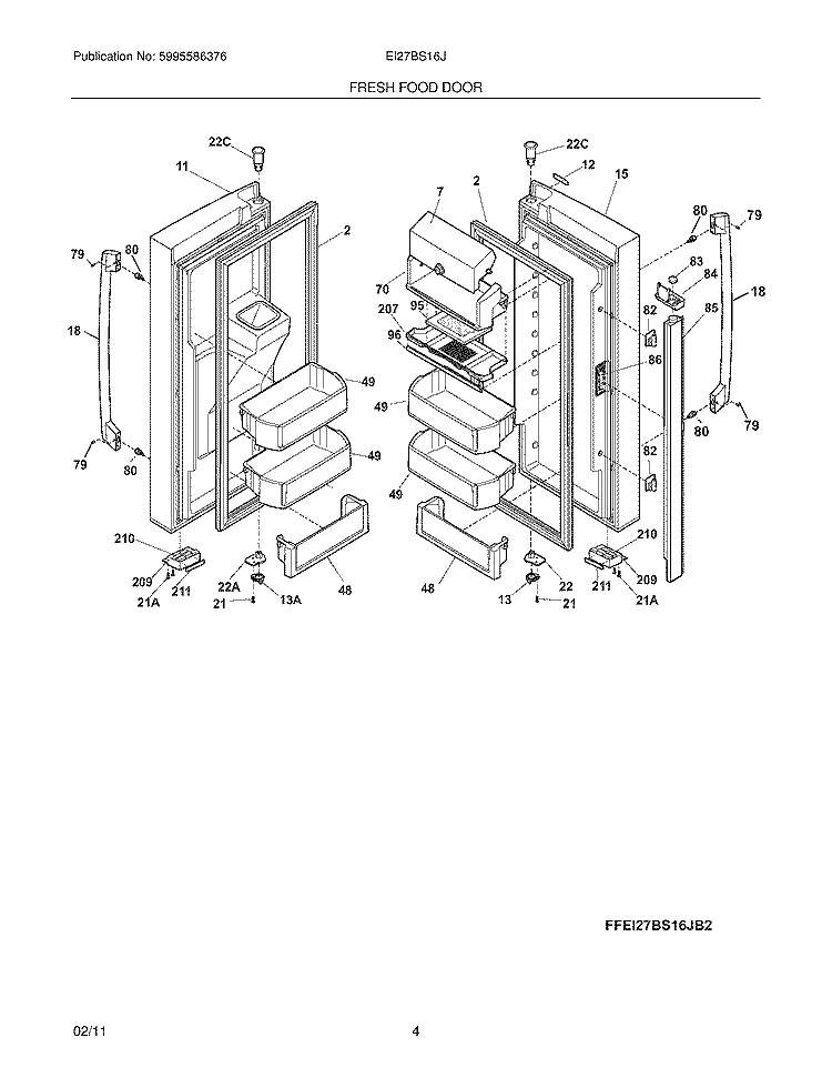 FRESH FOOD DOOR Diagram and Parts List for EI27BS16JS2  Electrolux Refrigerator