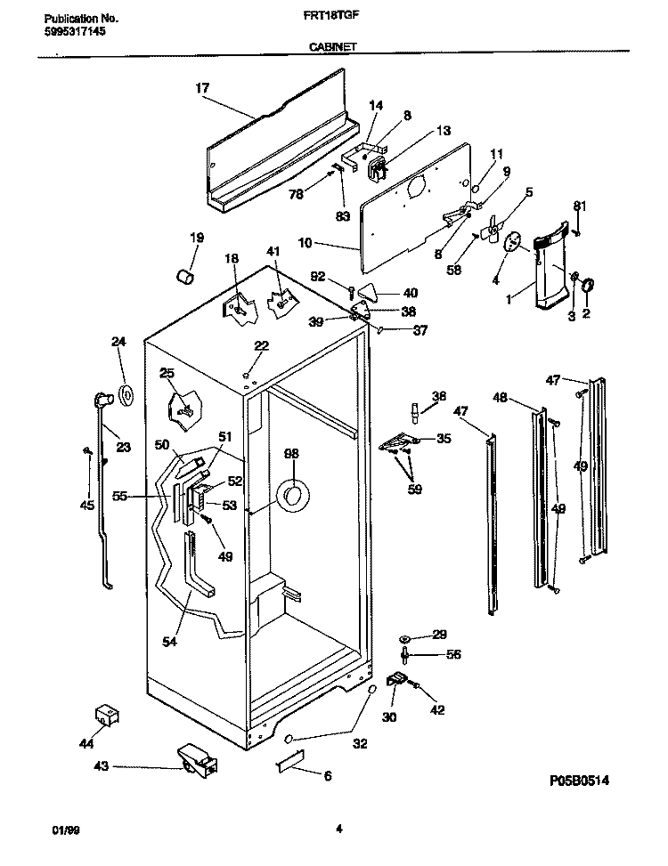 CABINET Diagram and Parts List for FRT18TGFD1  Frigidaire Refrigerator