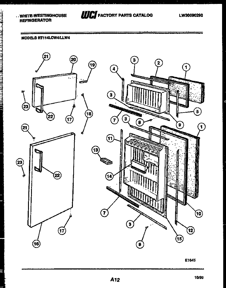 DOOR PARTS Diagram and Parts List for RT114LCW4  Frigidaire Refrigerator