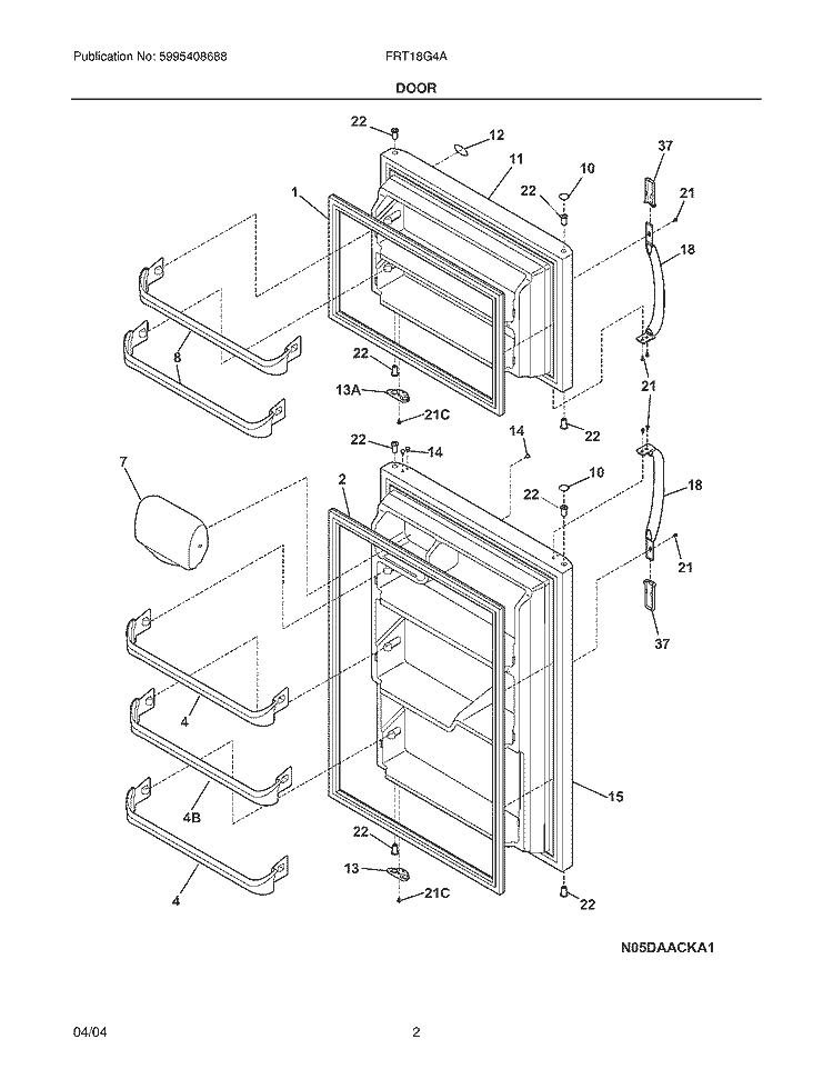 DOOR Diagram and Parts List for FRT18G4AQC  Frigidaire Refrigerator