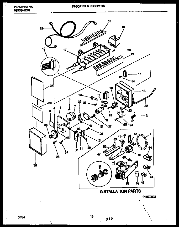 ICE MAKER AND INSTALLATION PARTS Diagram and Parts List for FPGS21TIAL0  Frigidaire Refrigerator